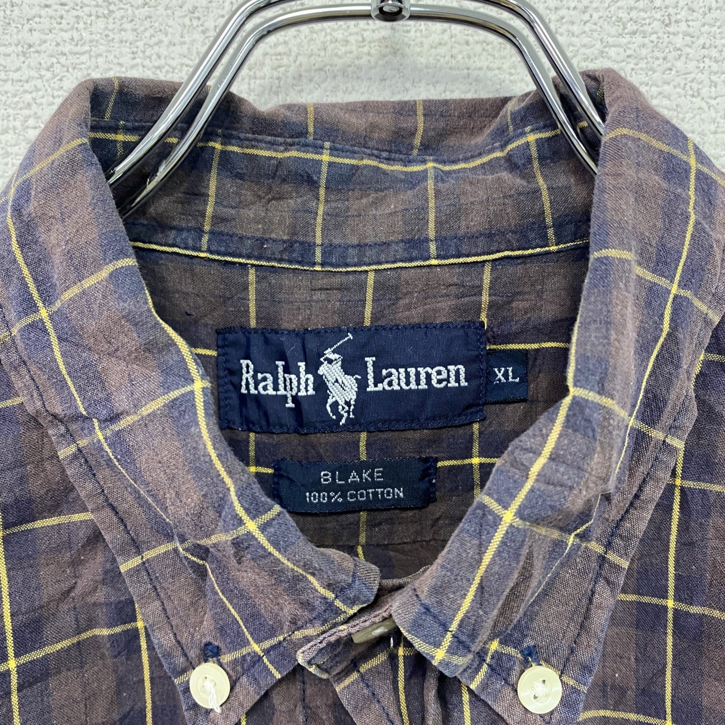 RALPH LAUREN ラルフローレン 長袖ボタンダウンシャツ チェック柄 紫 パープル XLサイズ