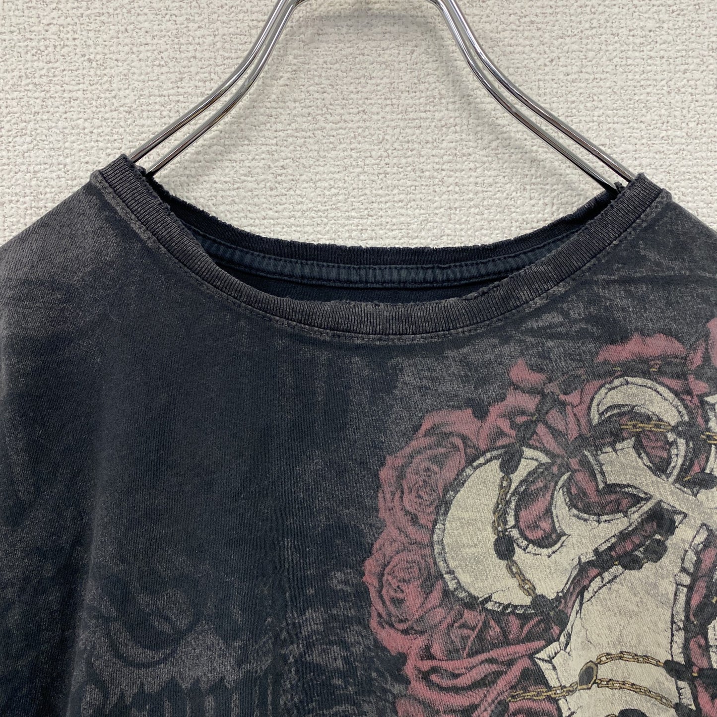Affliction アフリクション 半袖プリントTシャツ スカル ウオッシュ加工 ダークグレー