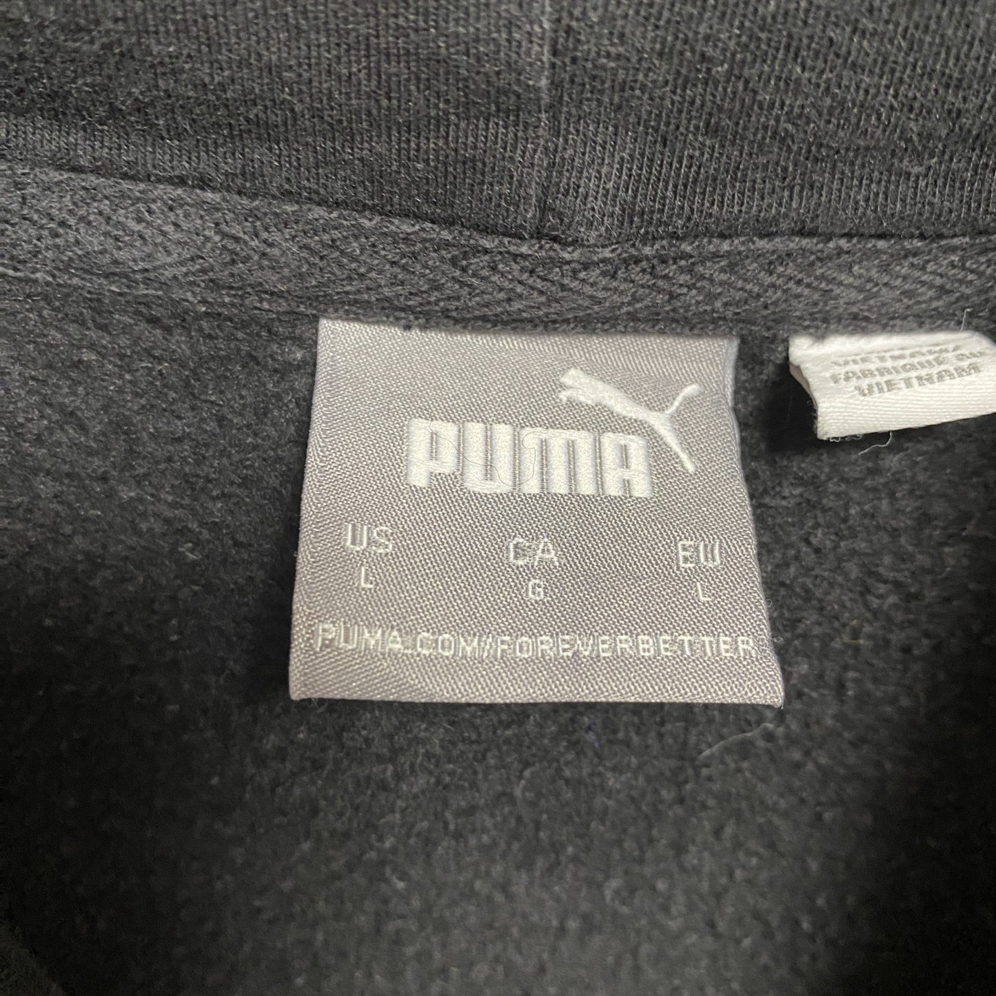 古着 used PUMA プーマ 長袖ワンポイント立体ロゴパーカー プルオーバー シンプル 黒 ブラック 秋冬服 Lサイズ