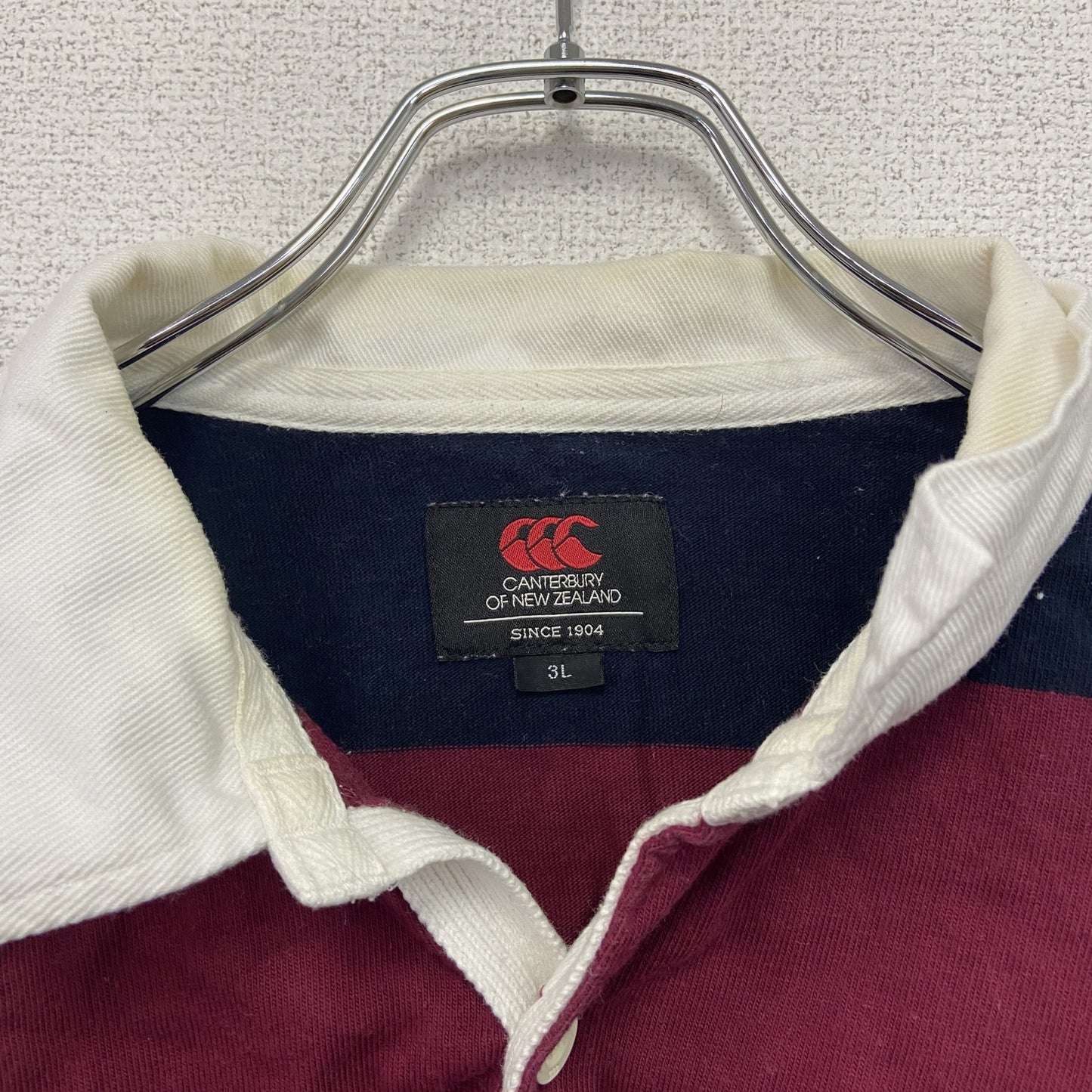 Canterbury カンタベリー ラガーシャツ 長袖ポロシャツ ボーダー エンジ 紺 ネイビー 3XLサイズ