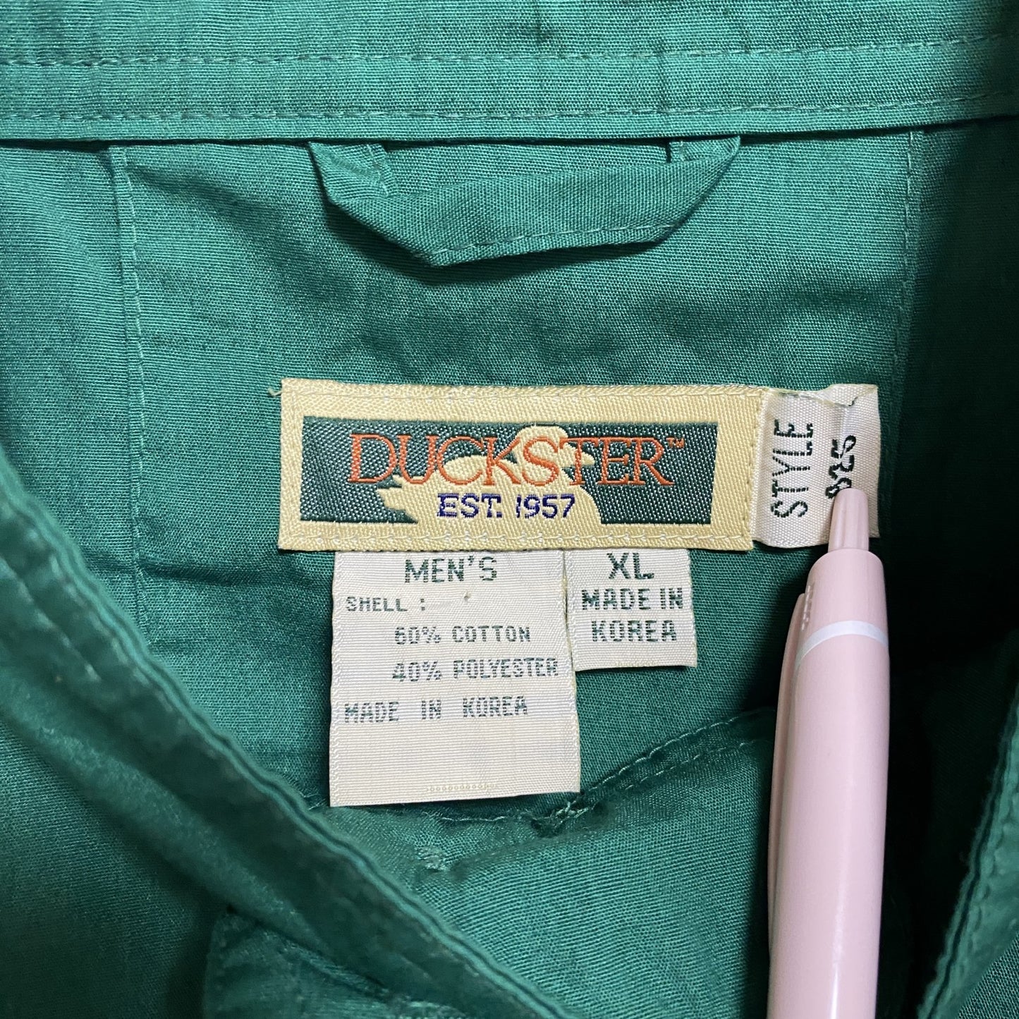 古着 used DUCKSTER 長袖ワンポイントロゴ刺繍コットンブルゾン ライトアウター オーバーサイズ グリーン XLサイズ