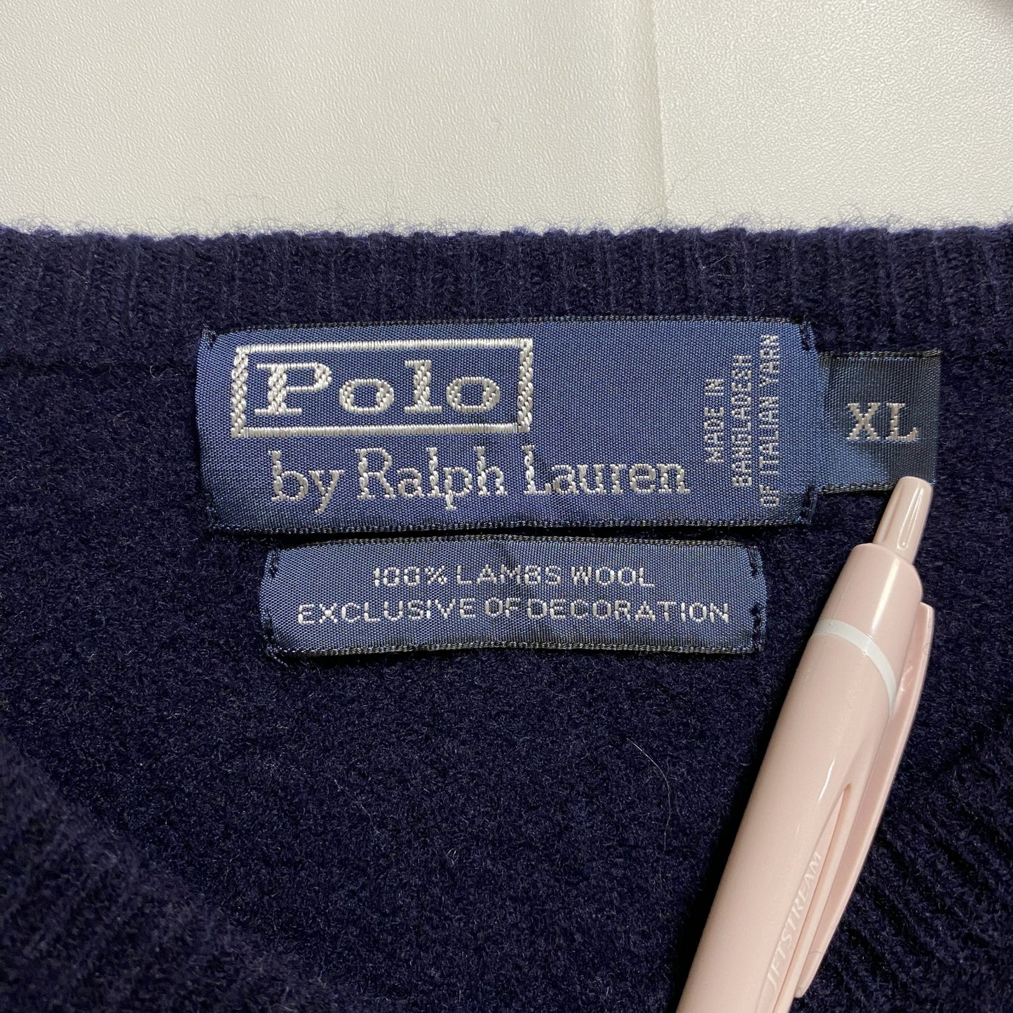 古着 used PolobyRalphLauren ポロバイラルフローレン 長袖Vネックニット セーター ネイビー XLサイズ