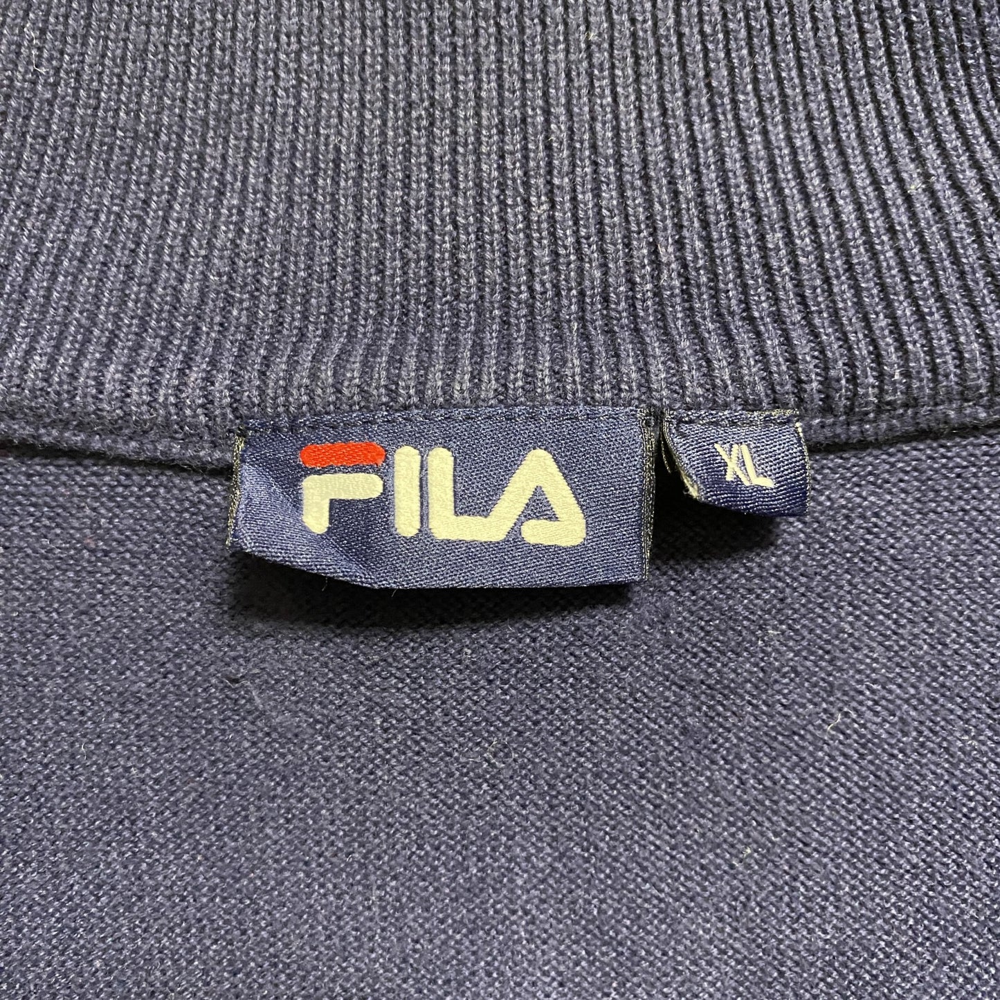 古着 used FILA フィラ 長袖ハーフジップ薄手ニット セーター ワッペン ネイビー 秋冬服 ビッグシルエット XLサイズ