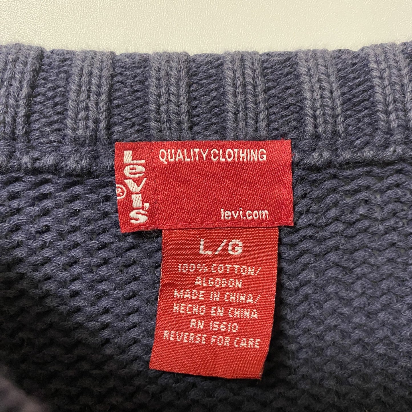 古着 used LEVI'S リーバイス 長袖ノルディック柄クルーネックニット セーター レトロデザイン ネイビー Lサイズ