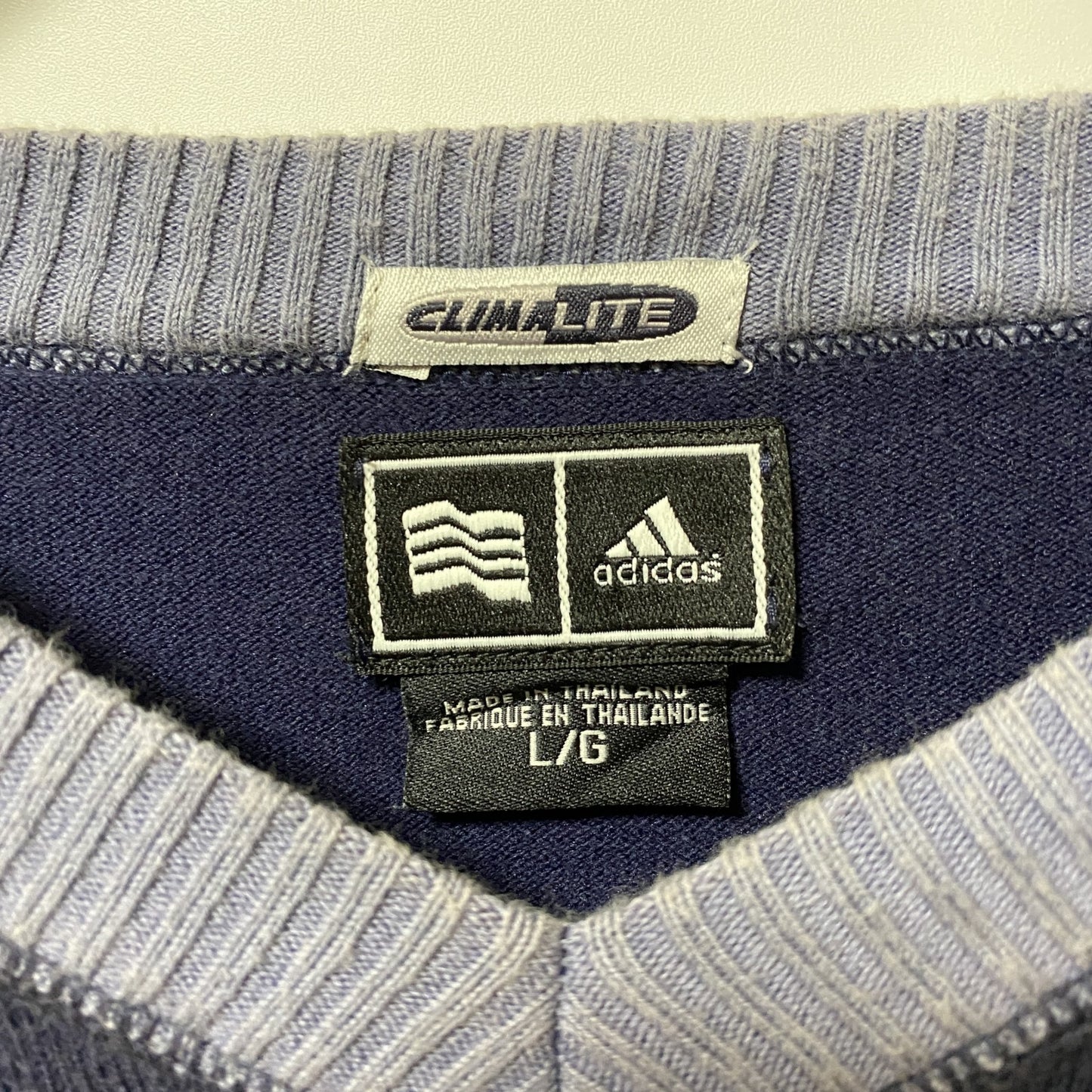 古着 used adidas climalite アディダス クライマライト 長袖Vネックロゴ刺繍スウェット トレーナー ネイビー