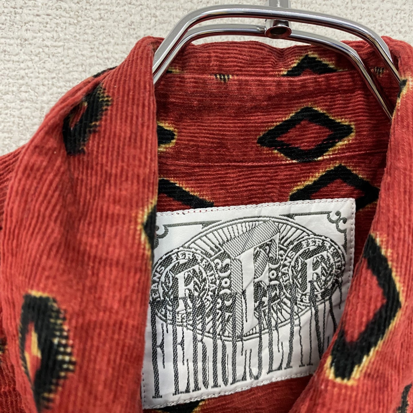 FERREJEANS フェレジーンズ コーデュロイ長袖ボタンダウンシャツ 総柄 赤 レッド 40サイズ
