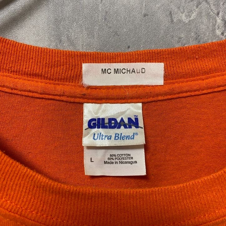 古着 used GILDAN ギルダン L'ESTACADE 半袖プリントTシャツ オレンジ レトロ クルーネック Lサイズ