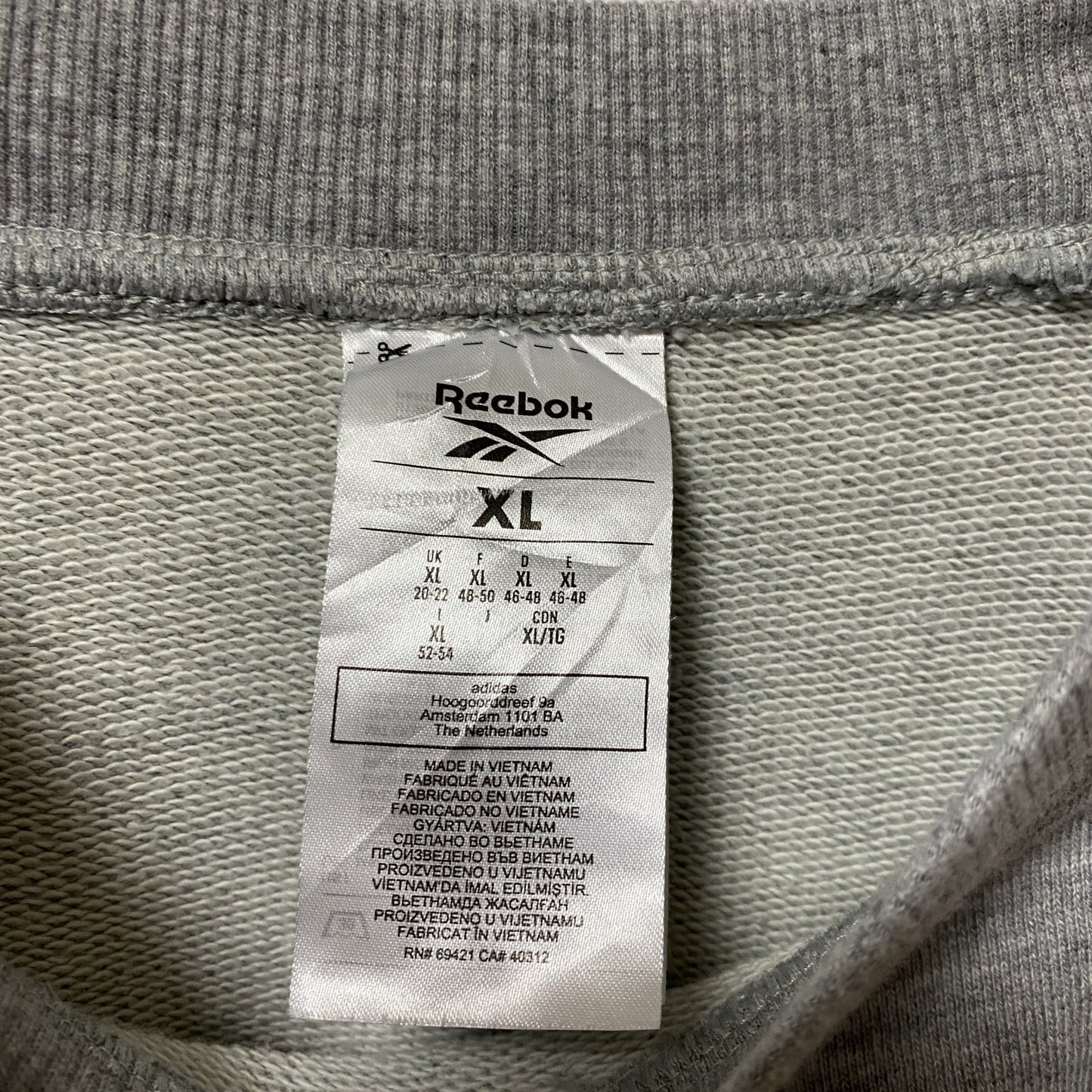 古着 used Reebok リーボック 長袖クルーネックワンポイントロゴ刺繍スウェット トレーナー オーバーサイズ グレー