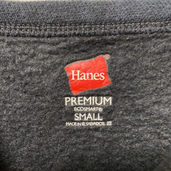 古着 used Hanes ヘインズ 長袖クルーネックラインストーンロゴスウェット トレーナー レトロデザイン ブラック Sサイズ