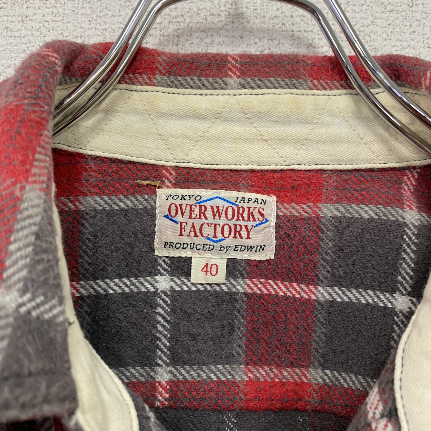 EDWIN エドウィン OVER WORKS FACTORY 長袖チェック柄ネルシャツ レッド 40サイズ