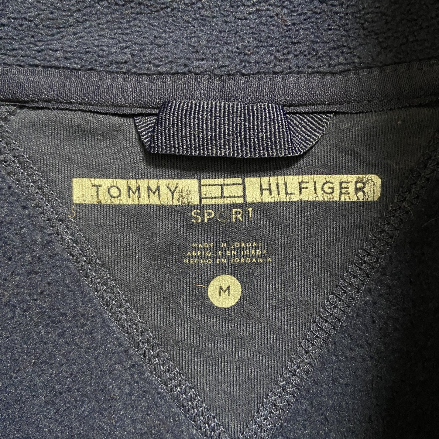 古着 used トミーヒルフィガースポーツ 長袖フルジップフリースジャケット 紺 ネイビー ハイネック ポイント刺繡ロゴ Mサイズ