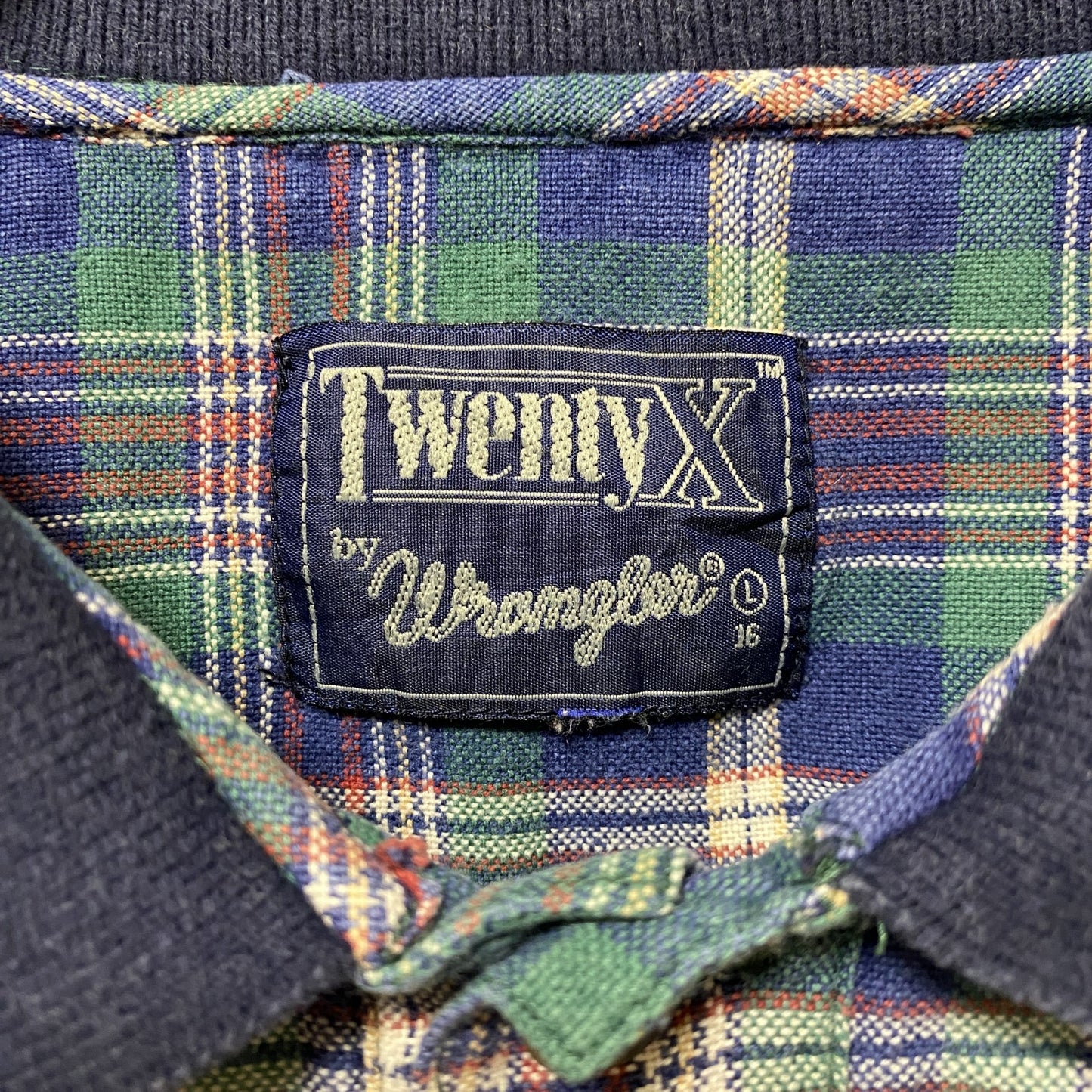 古着 used 90s TWENTY X by Wrangler ラングラー 半袖総柄ポロシャツ ワンポイント刺繍 チェック柄