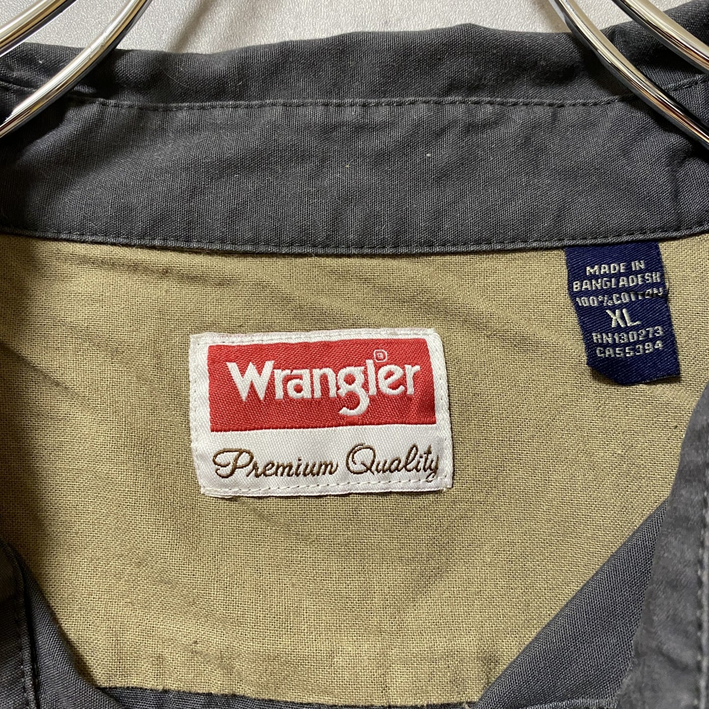 古着 used Wrangler ラングラー 長袖ワークシャツ 無地 グレー シンプル レトロ オーバーサイズ XLサイズ