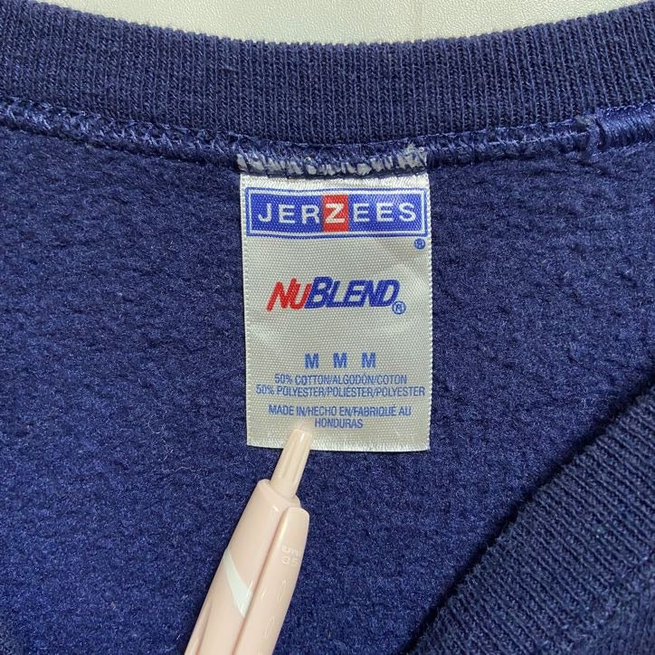 古着 used JERZEES ジャージーズ 長袖ワンポイントスウェット トレーナー バックプリント ネイビー レトロ Mサイズ