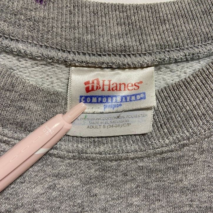 古着 used Hanes ヘインズ 長袖クルーネックスウェット トレーナー バックプリント グレー 秋冬服 Sサイズ