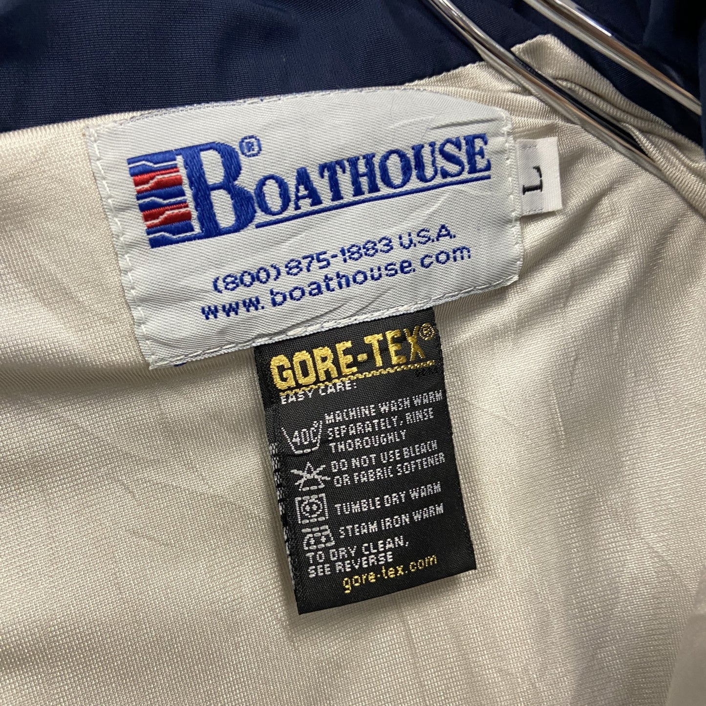 80s~ BOATHOUSE ボートハウス GORE-TEX フルジップジャケット 星条旗 比翼仕立て 紺 ネイビー Lサイズ