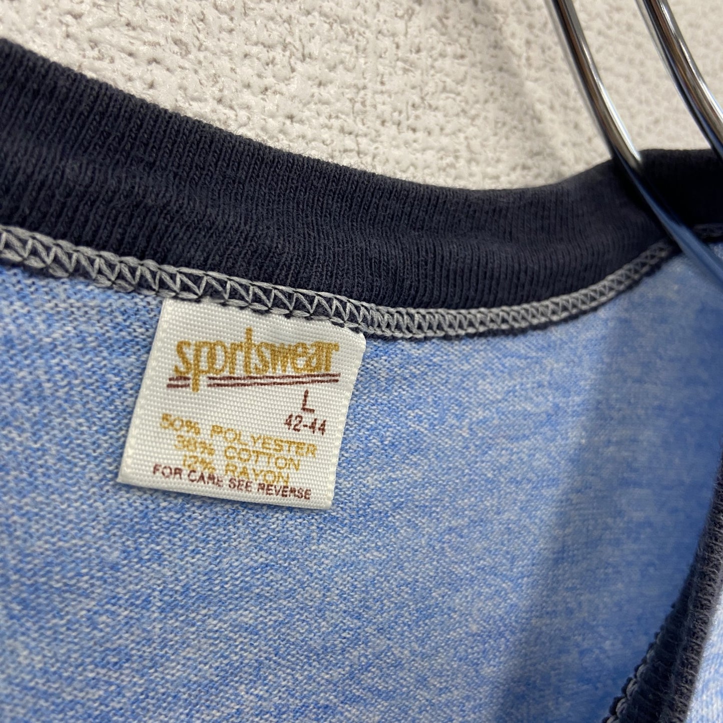 80s sportswear 半袖プリントリンガーTシャツ ヴィンテージ シングルステッチ ネイビー Lサイズ