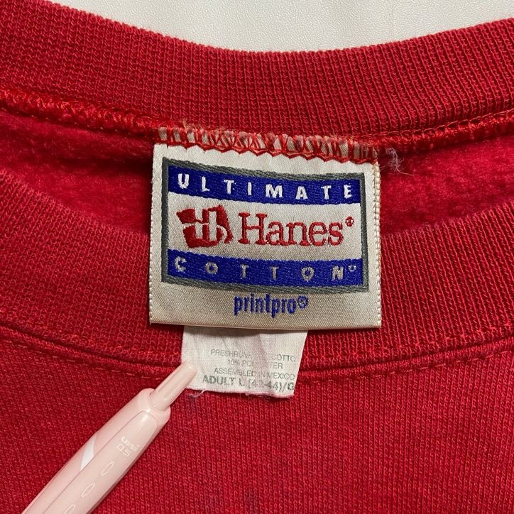 古着 used Hanes ヘインズ 長袖ワンポイント刺繡スウェット トレーナー ナポリ 赤 レッド 秋冬服 Lサイズ