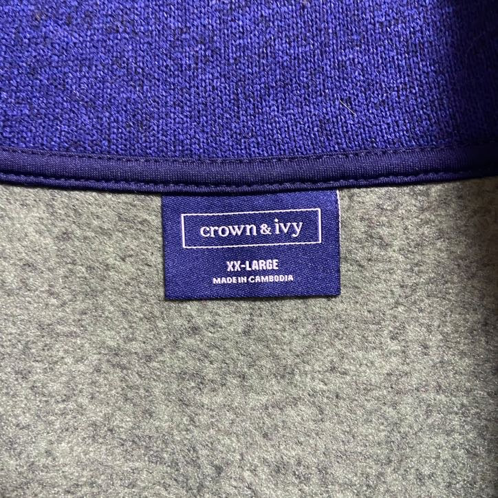 古着 used crown&ivy 長袖ハイネックフリースジャケット ハーフジップアウター 緑 ビッグシルエット 2XLサイズ