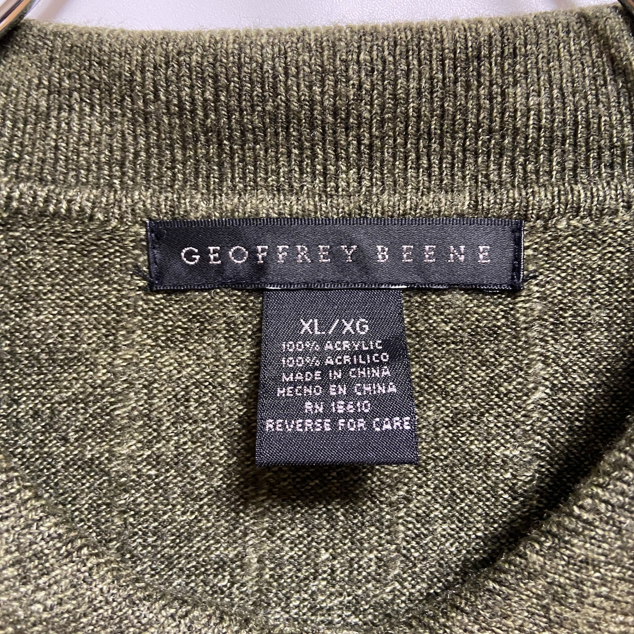 古着 used GEOFFREYBEENE 長袖ポロシャツ薄手ニット セーター シンプル 緑 グリーン 秋冬服 XLサイズ