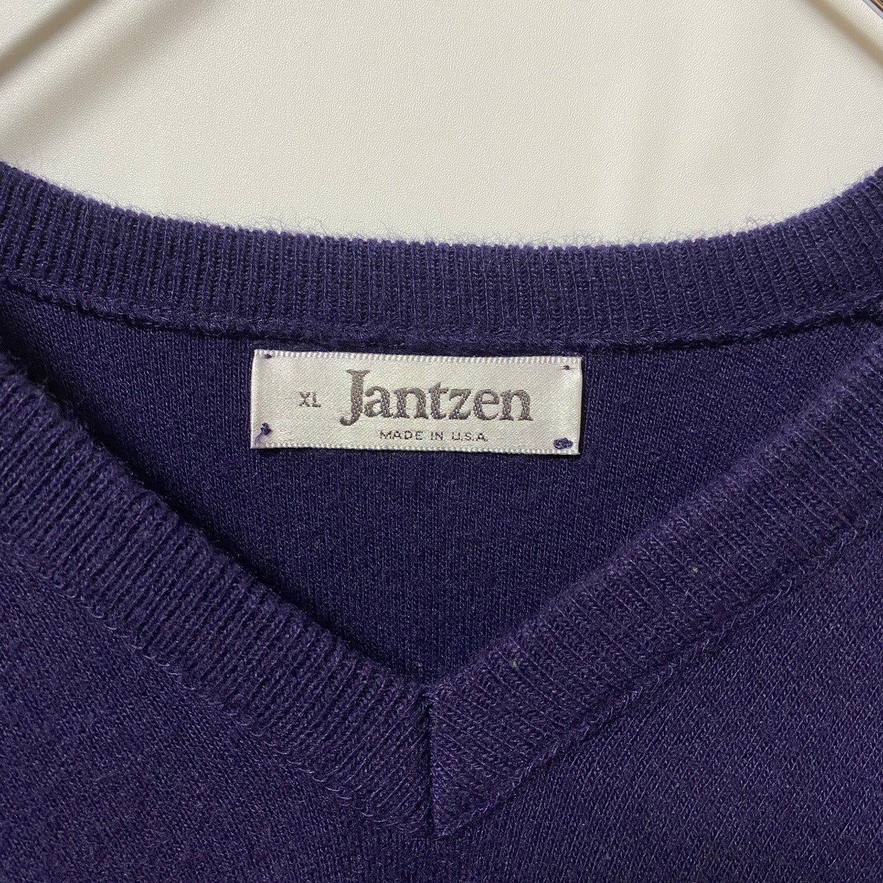 古着 used Jantzen 長袖Vネック無地ニット セーター ノームコア ネイビー USA製 ビッグシルエット XLサイズ