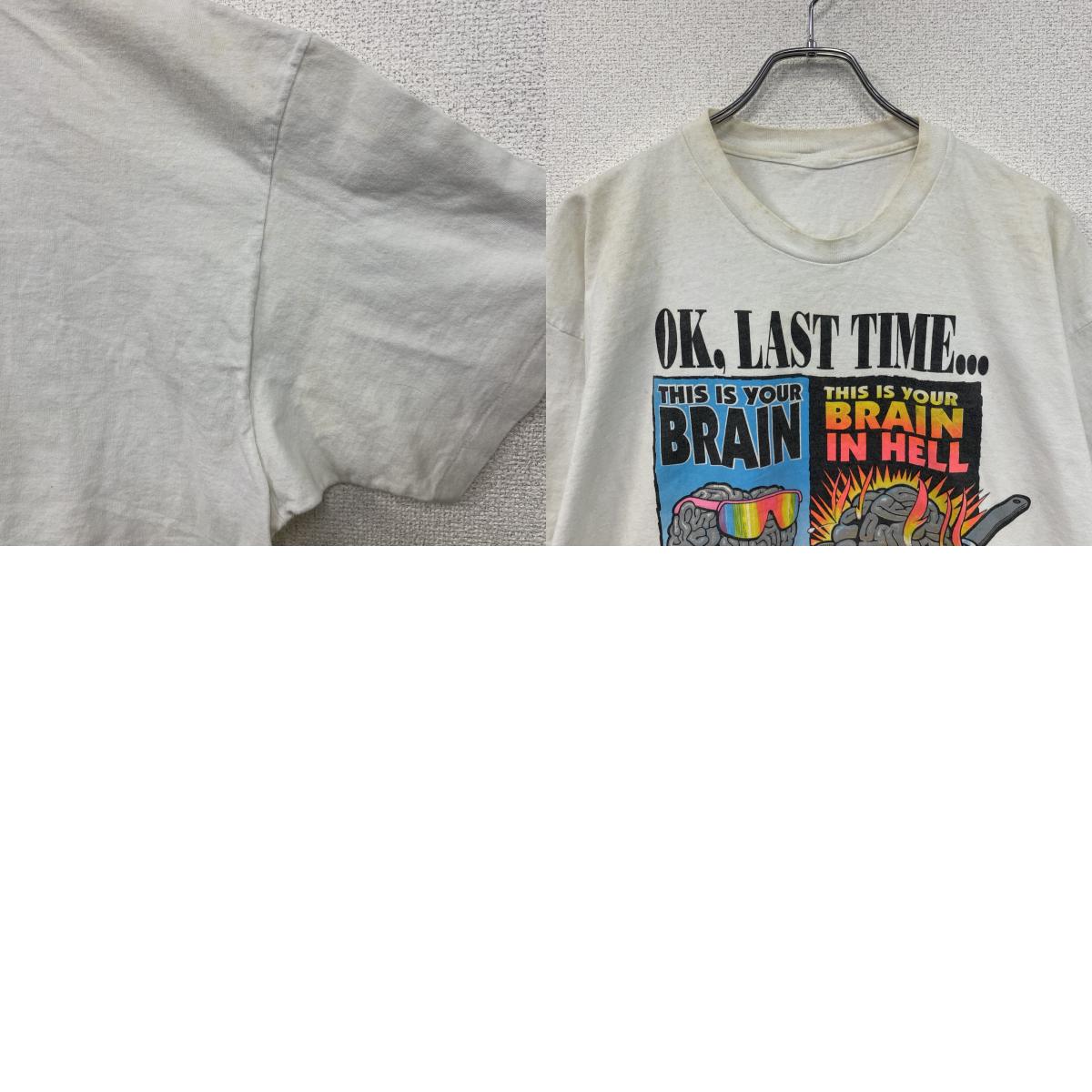 90s 半袖プリントTシャツ BRAIN 脳 シングルステッチ ヴィンテージ 白 ホワイト