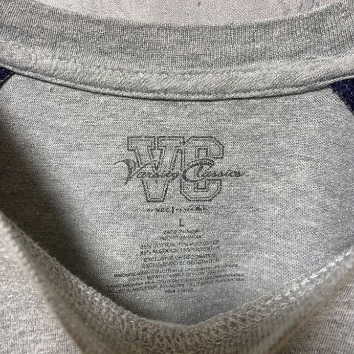 古着 used MICHIGAN WOLVERINES ミシガン大学 半袖カレッジプリントTシャツ ラグラン袖 スポーツ グレー