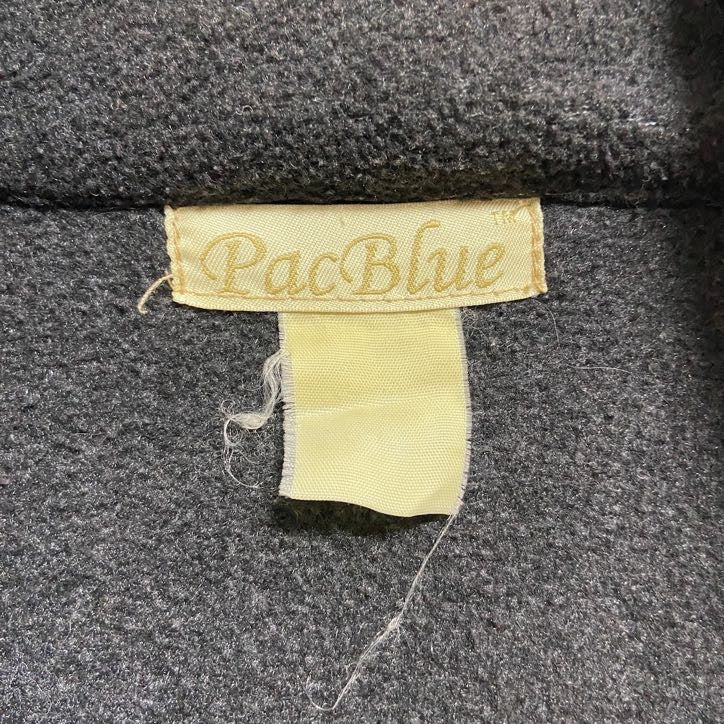 古着 used PacBlue 長袖ワンポイント刺繍フリースジャケット フルジップアウター ハイネック ダークグレー 秋冬服