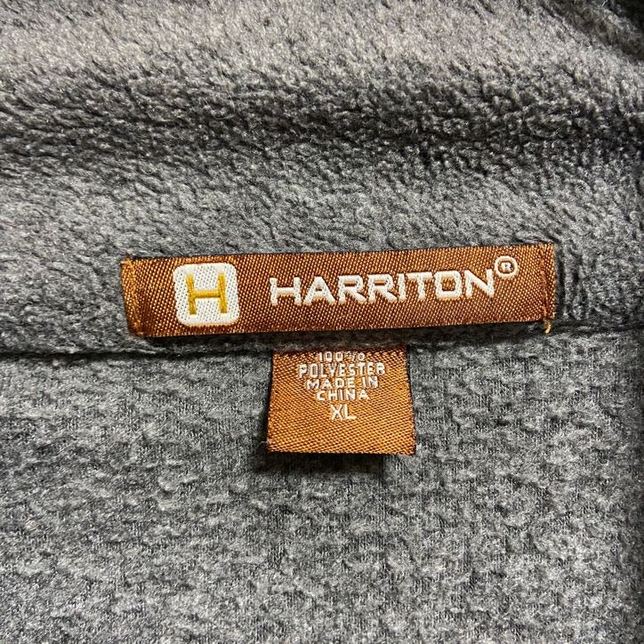 古着 used HARRITON 長袖ハイネックフリースジャケット フルジップアウター ワンポイント刺繍 グレー XLサイズ