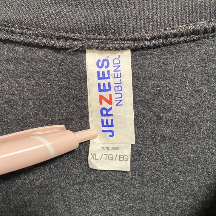 古着 used JERZEES 長袖ハーフジッププリントスウェット トレーナー ハイネック 黒 ビッグシルエット XLサイズ