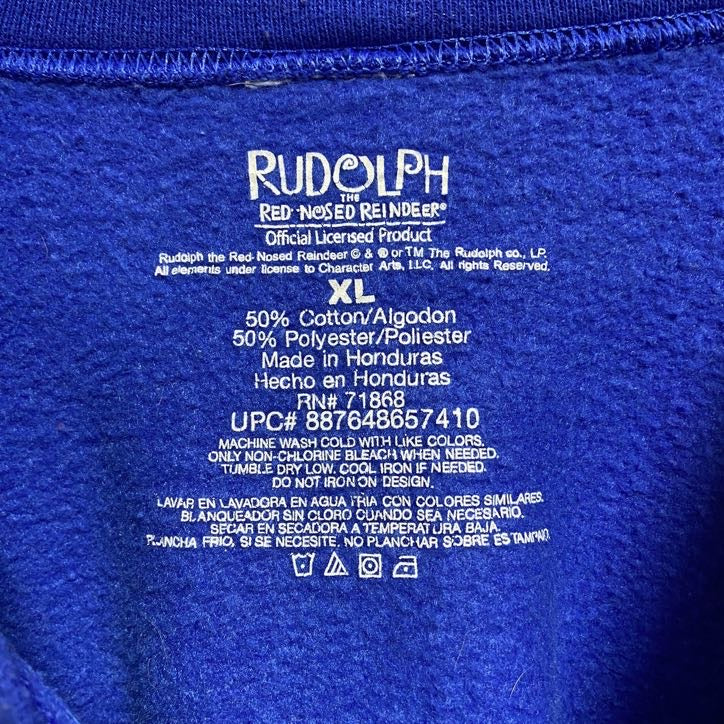 古着 used RUDOLPH 長袖プリントスウェット トレーナー 雪男 クリスマス 青 秋冬服 ビッグシルエット XLサイズ