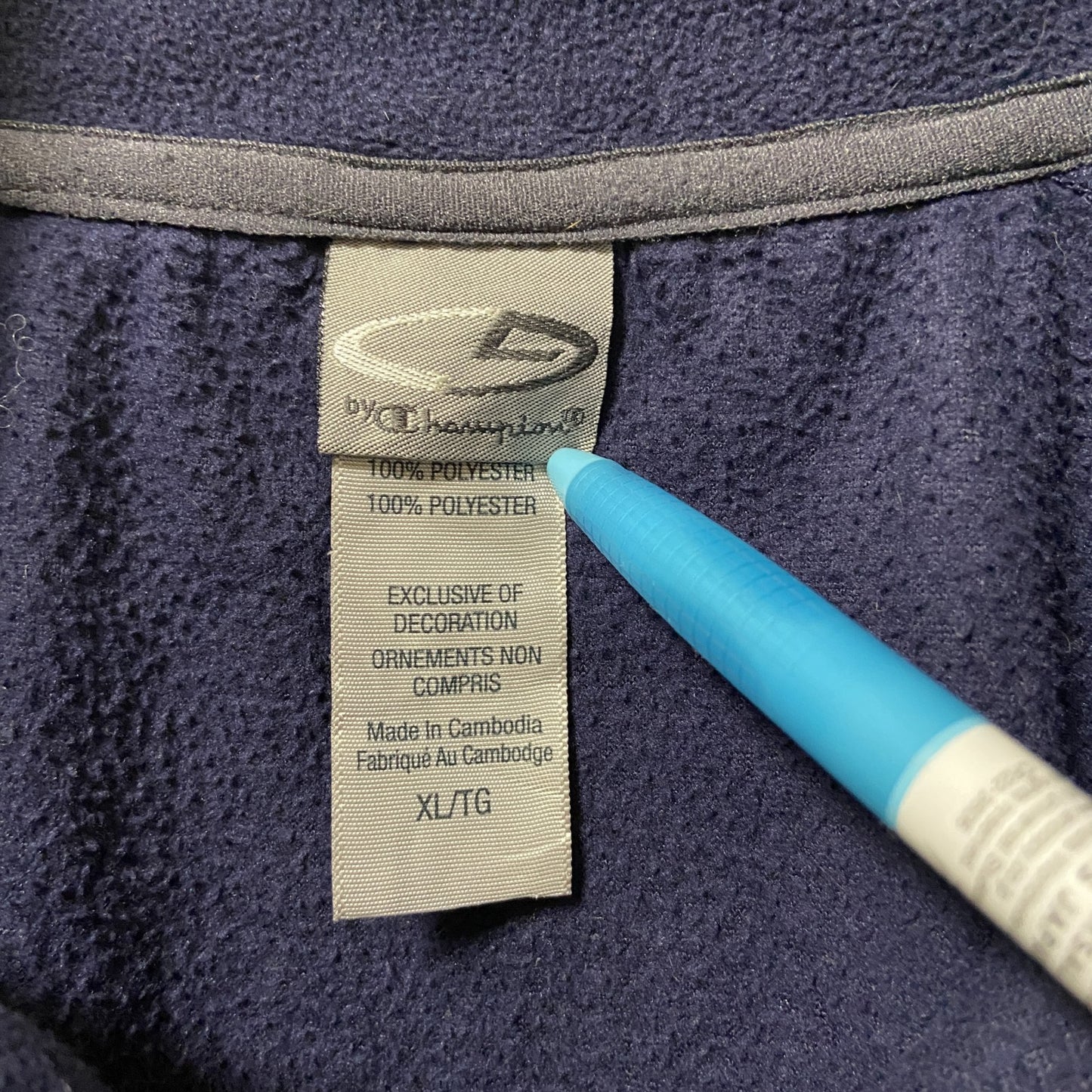 古着 used C9 by Champion チャンピオン 長袖ハーフジップフリースジャケット ネイビー 紺 ロゴ刺 XLサイズ