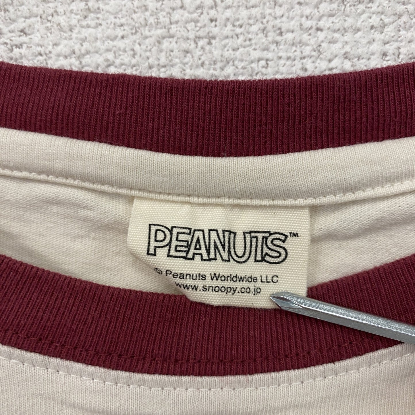 PEANUTS ピーナッツ 半袖プリントリンガーTシャツ ベージュ LLサイズ