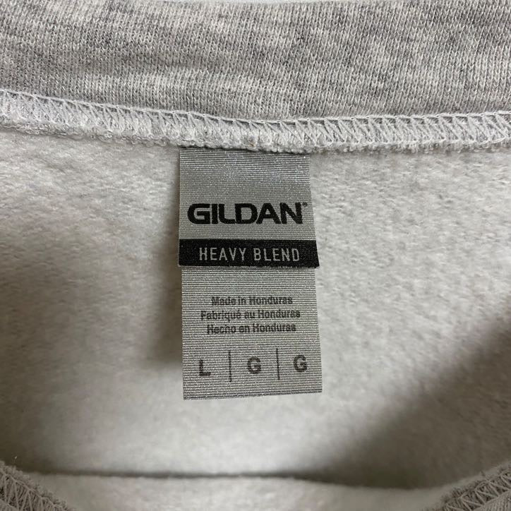 古着 used GILDAN ギルダン 長袖ロゴプリントスウェット トレーナー クルーネック グレー 秋冬服 Lサイズ