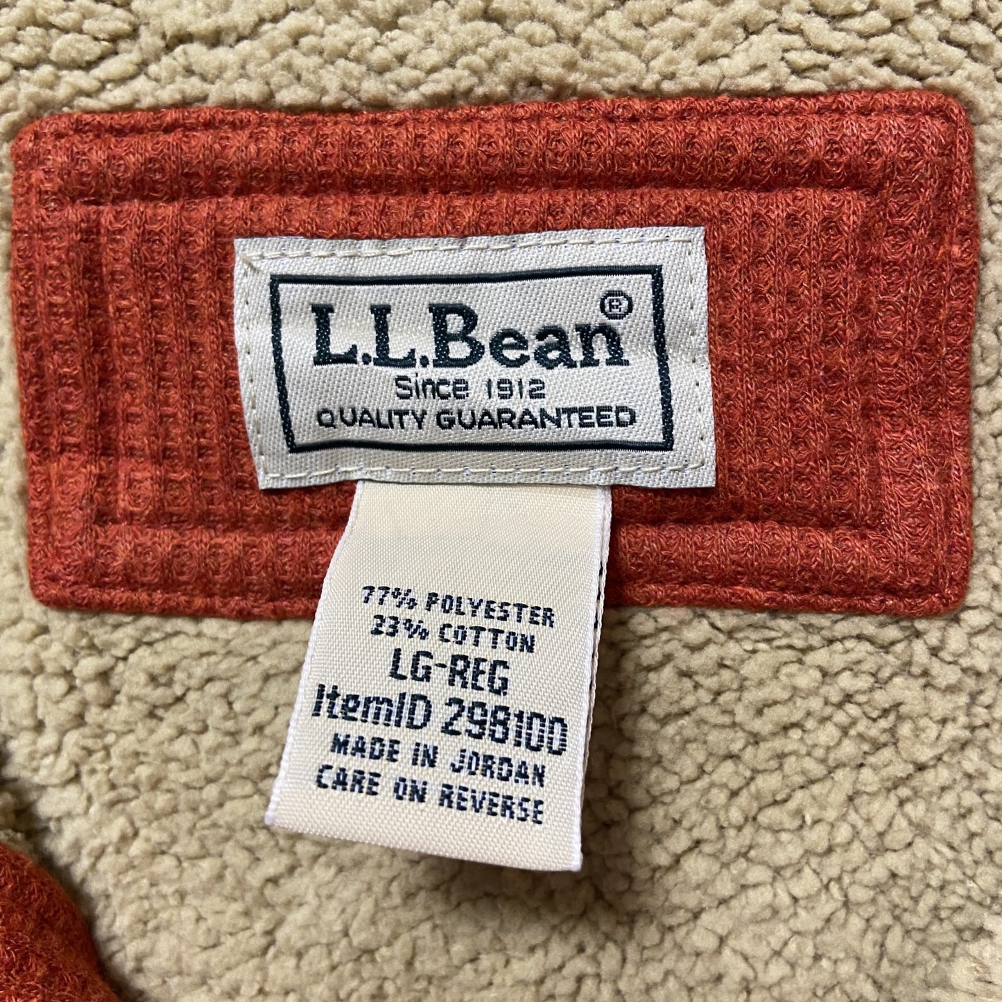 古着 used L.L.Bean エルエルビーン 長袖サーマルスウェット トレーナー 裏地ボアフリース オレンジ Lサイズ