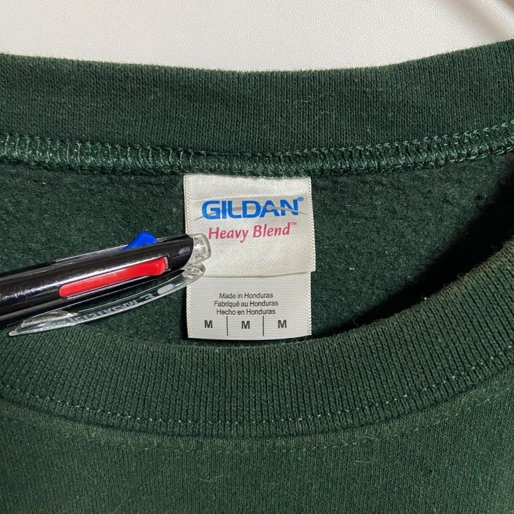 古着 used GILDAN ギルダン 長袖ロゴプリントスウェット トレーナー クルーネック 緑 グリーン 秋冬服 Mサイズ