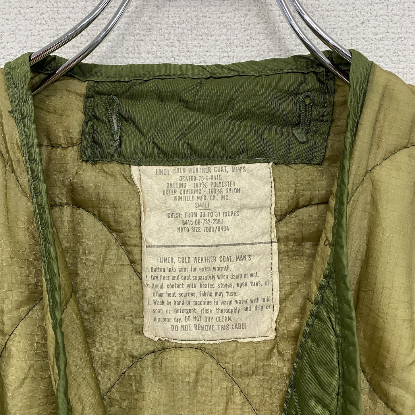 70s U.S.ARMY 米軍 M-65 ライナージャケット キルティングジャケット 中綿入り カーキ Sサイズ