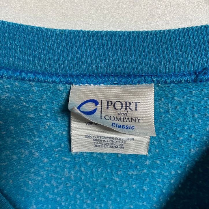 古着 used PORTandCOMPANY 長袖ワンポイント刺繍スウェット トレーナー クルーネック 水色 秋冬服 Mサイズ