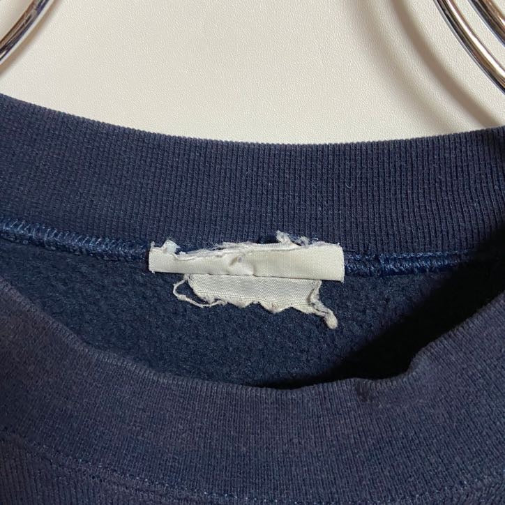 古着 used 長袖ワンポイントプリントスウェット トレーナー クルーネック バージニア ネイビー レトロ 秋冬服