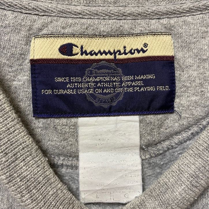 古着 used Champion チャンピオン 1919 長袖プリントスウェット グレー クルーネック 秋冬服 Lサイズ