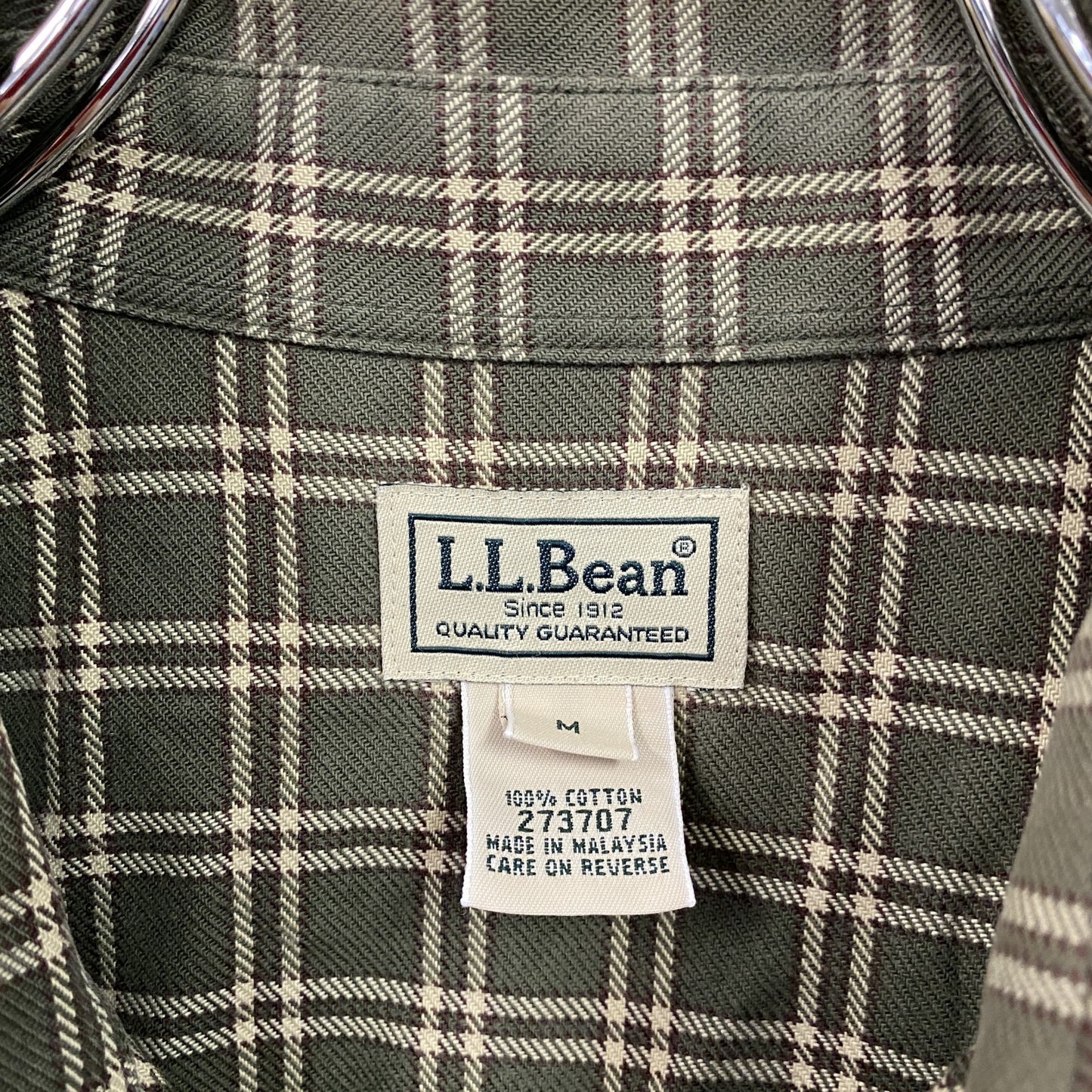 L.L.Bean エルエルビーン 長袖ボタンダウンシャツ チェック柄 緑 グリーン Mサイズ