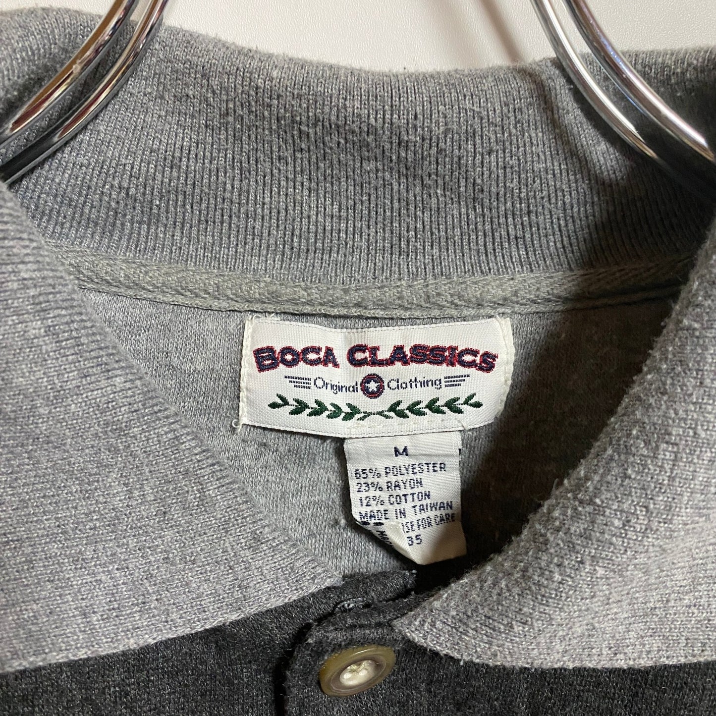 古着 used BOCACLASSICS 長袖ポロスウェット トレーナー ボーダー柄 グレー レトロ 秋冬服 Mサイズ