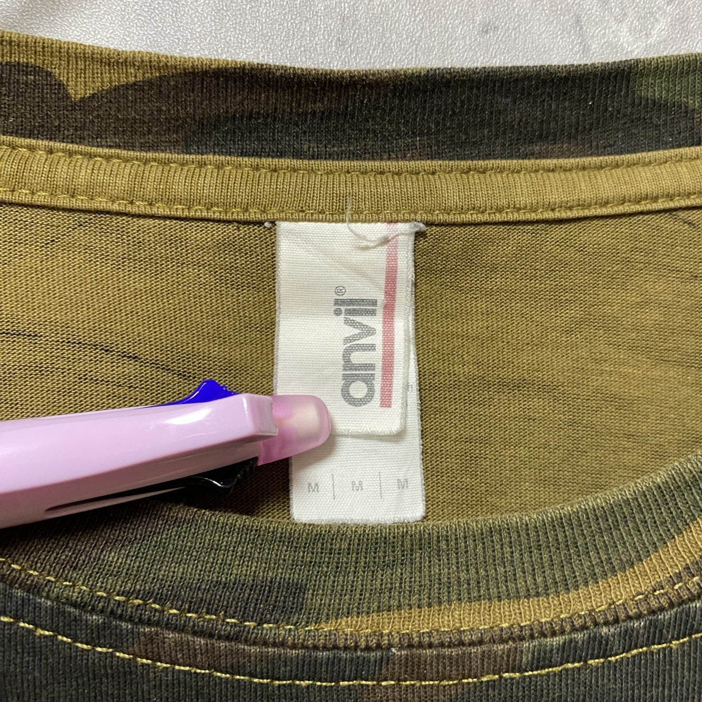 古着 used anvil アンビル 半袖プリント迷彩Tシャツ カモフラージュ WILD DUCK 鴨 カーキ レトロ Mサイズ