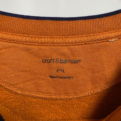 古着 used　長袖アニマル柄刺繍スウェット　トレーナー　鹿　クルーネック　オレンジ　レトロデザイン　個性的　XLサイズ