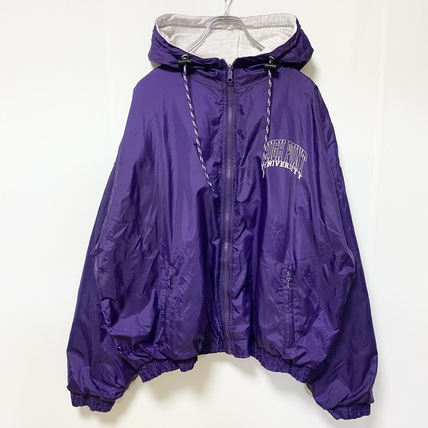 90s　MV sport　フルジップジャケット　リバーシブル　アーチプリント　カレッジロゴ　ヴィンテージ　紫　パープル　XLサイズ