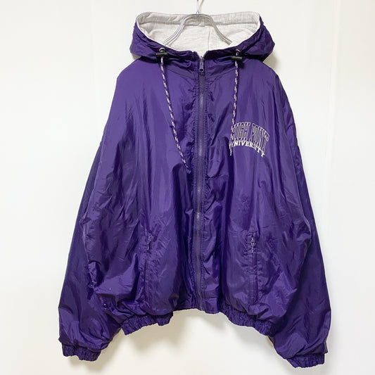 90s　MV sport　フルジップジャケット　リバーシブル　アーチプリント　カレッジロゴ　ヴィンテージ　紫　パープル　XLサイズ