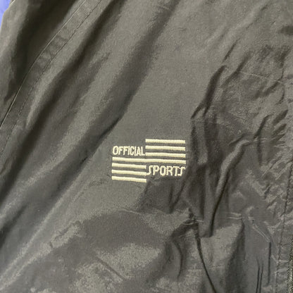 古着 used　NISOA　長袖デザインナイロンジャケット　ジップアップ　ワンポイントロゴ刺繍　ハイネック　黒　紫　Lサイズ