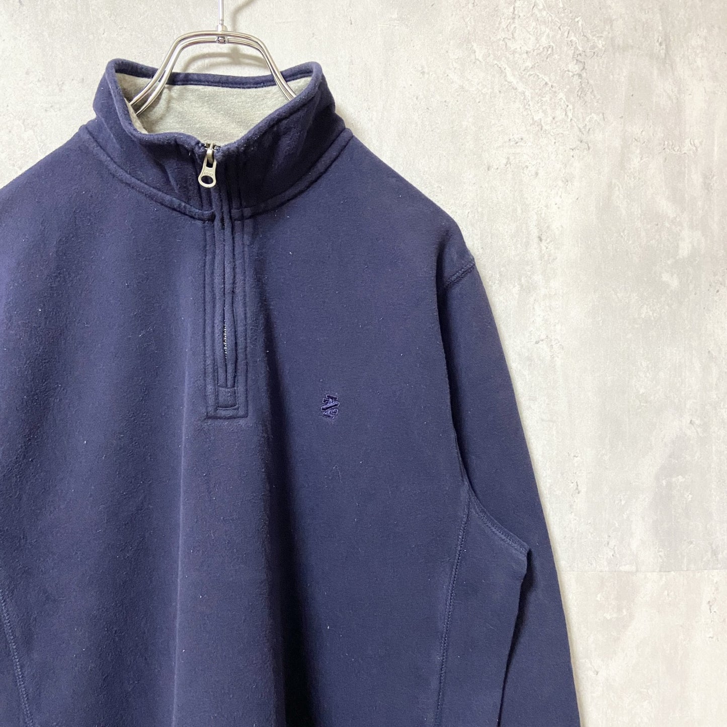 IZOD　アイゾッド　ハーフジップスウェット/トレーナー　ワンポイント　刺繍ロゴ　ビッグシルエット　紺　ネイビー　Mサイ