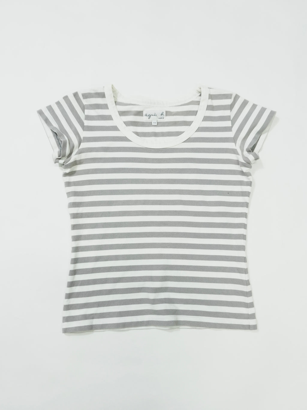 agnes b.　アニエスベー　半袖Tシャツ　ボーダー柄　バイカラー　白　ホワイト　灰色　グレー