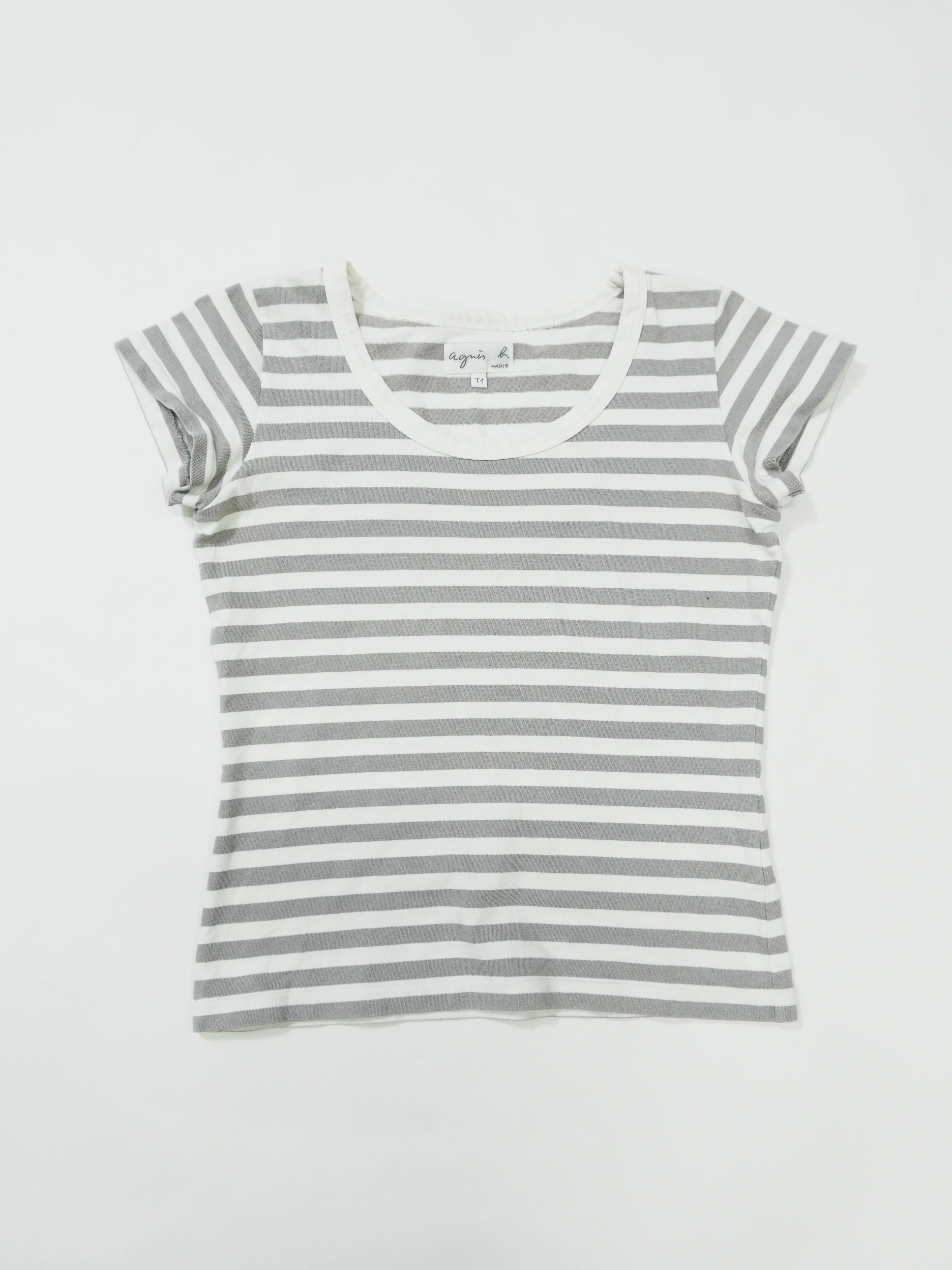 agnes b.　アニエスベー　半袖Tシャツ　ボーダー柄　バイカラー　白　ホワイト　灰色　グレー